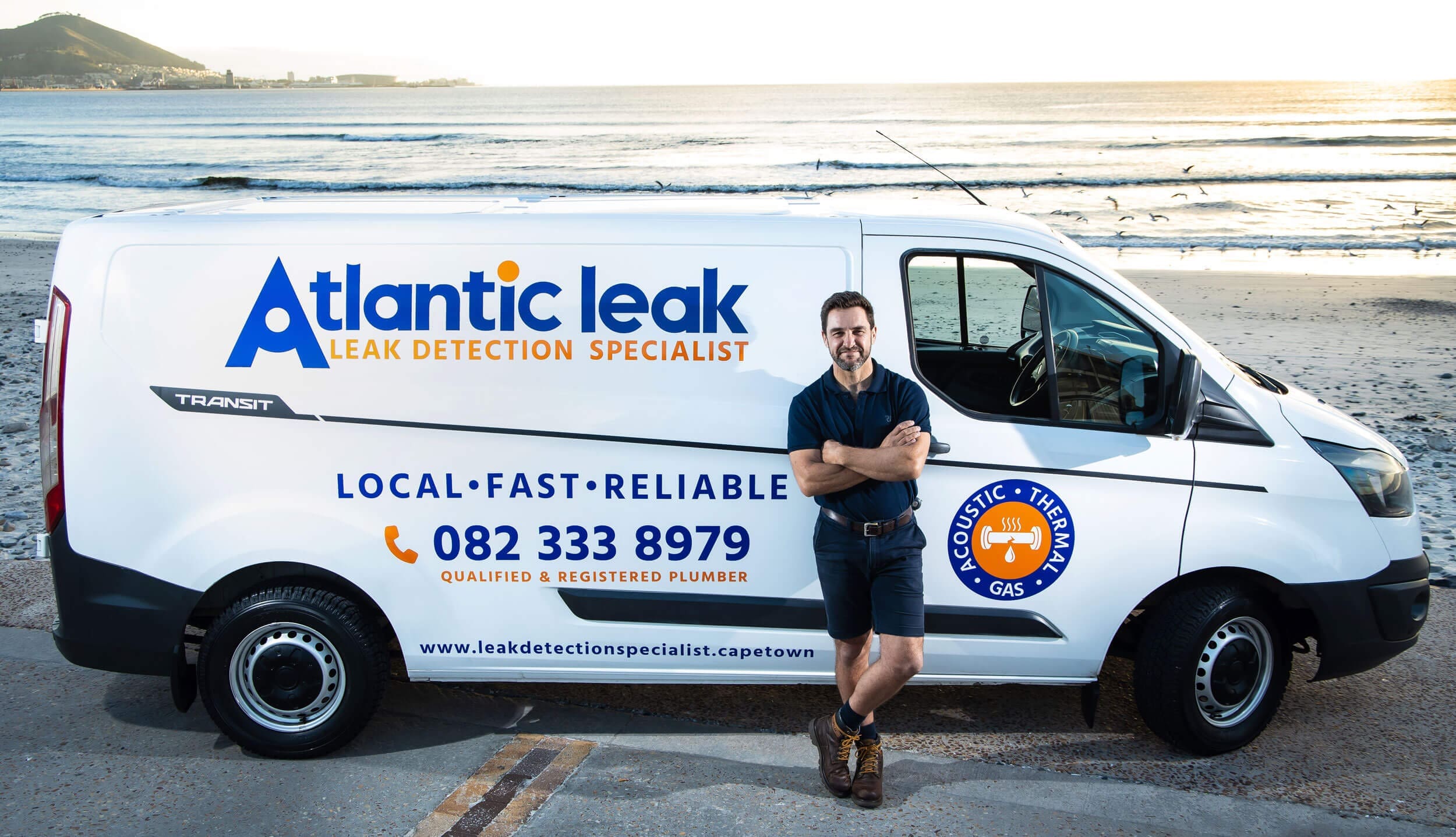 Werner the Leak Detection Specialist in Cape Town leaning against his van